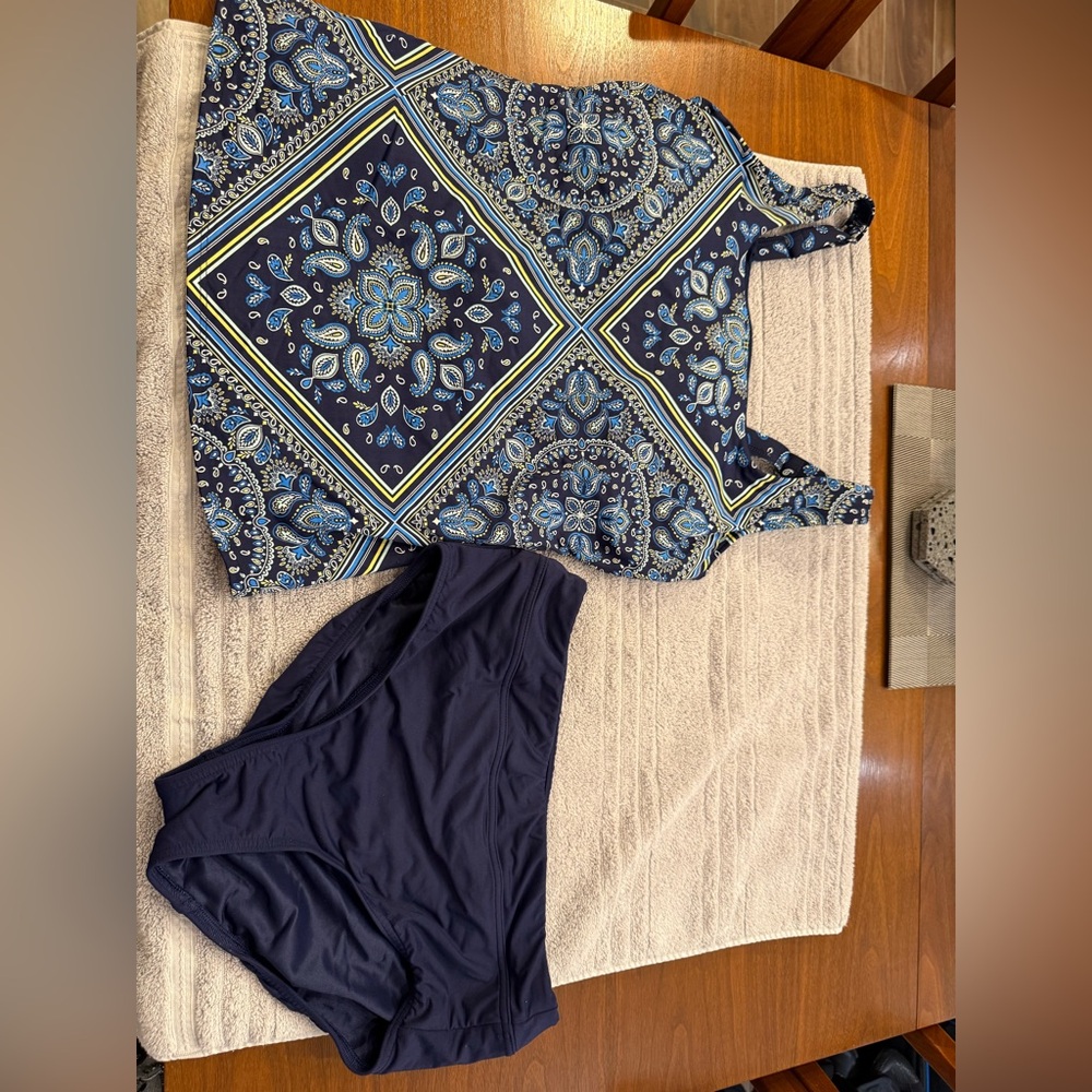 Lands' End Blue Patterned Tankini Set 10 DDD